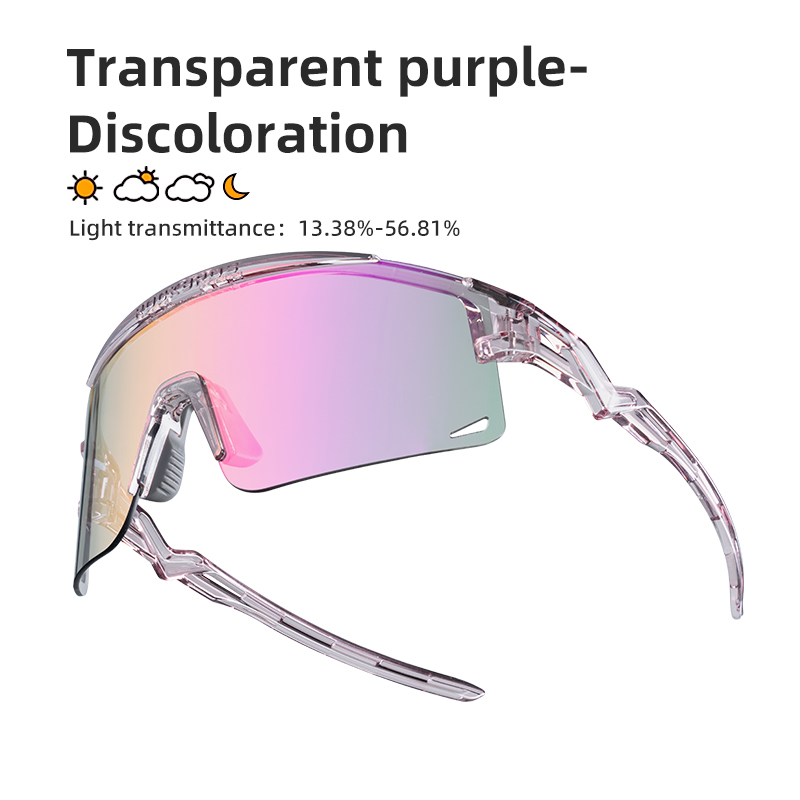 Rockbros óculos de ciclismo fotocromáticos para homens e mulheres, óculos de sol ultraleve para ciclismo durante todo o dia, meia armação, proteção uv, estrada: ROXO