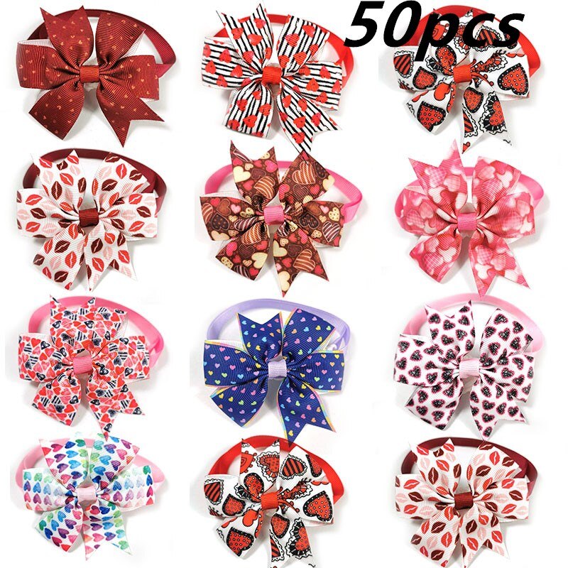 30/50 Uds Día de San Valentín moño para perro de mascota corbatas amor corazón pajaritas Pequeño medio corbatas para perro aseo accesorios suministros para perros mascota: 50pcs