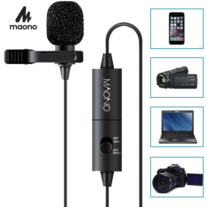 Maono Revers Microfoon Clip Op Lavalier Microfoon 6M Handsfree Condensator Microfoon Kraag Microfoon Voor Dslr Camera Pc Smartphone