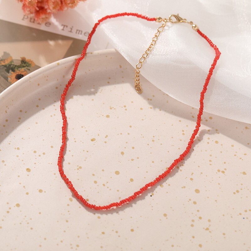 Collar de cadena con cuentas de semillas para mujer, Gargantilla Bohemia sencilla, accesorios, joyería para