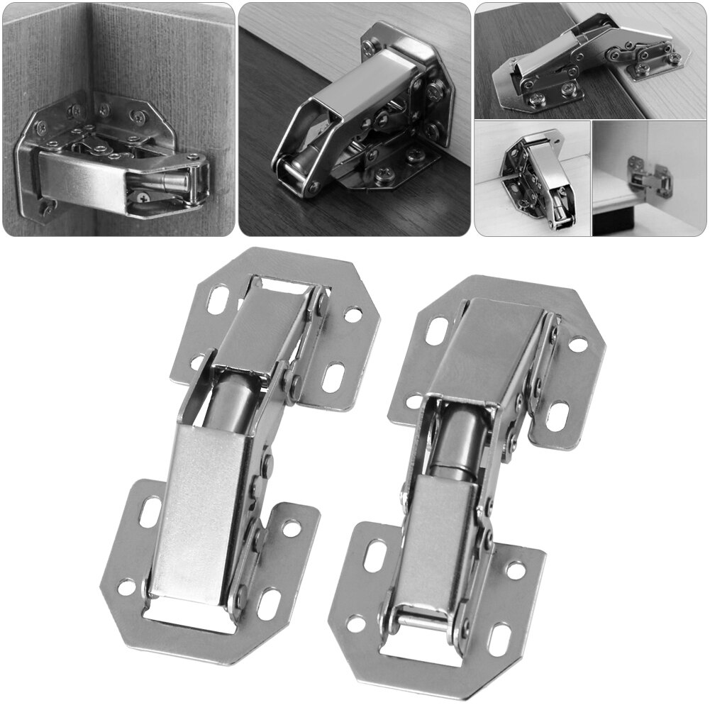 4 inch Cabinet Hinge 90 Degree No-Drilling Hole Cupboard Closet Door Buffer Hinges Soft Close with Screws Furniture Hardware