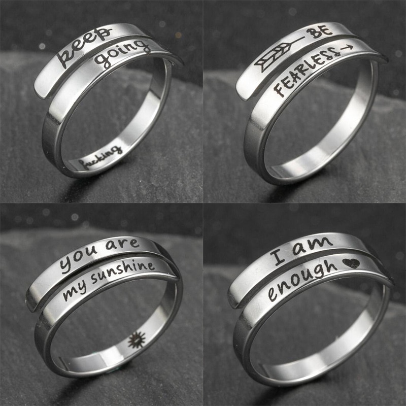 Kreative Gravieren knapp Ring Für Frauen Punk Wort ICH Behälter genug Paar Ring Sie Sind Mein Sonnenschein furchtlos Inspirierende Schmuck BFF