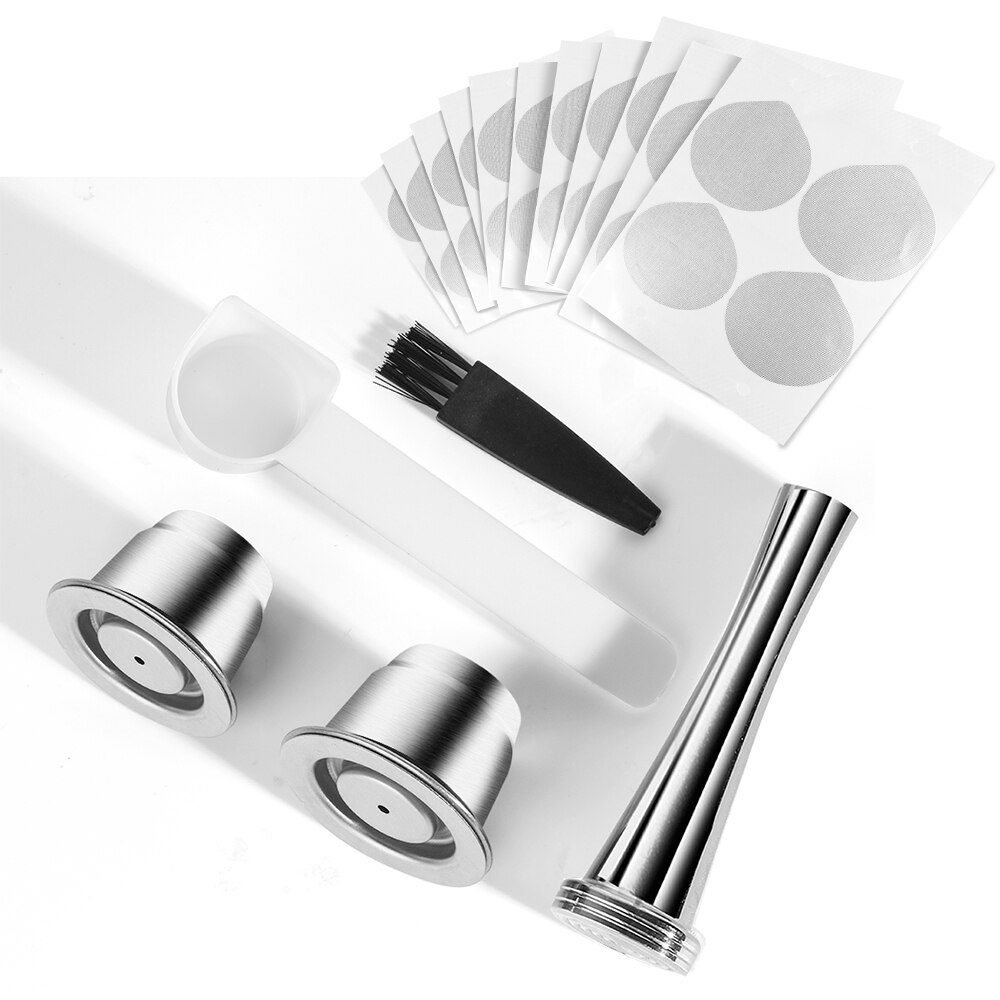 ICafilasICafilas 4pcs/Sets Stainless Metal Reusable For Nespresso Capsule With Press Coffee Grinds Tamper Espresso Coffee Maker