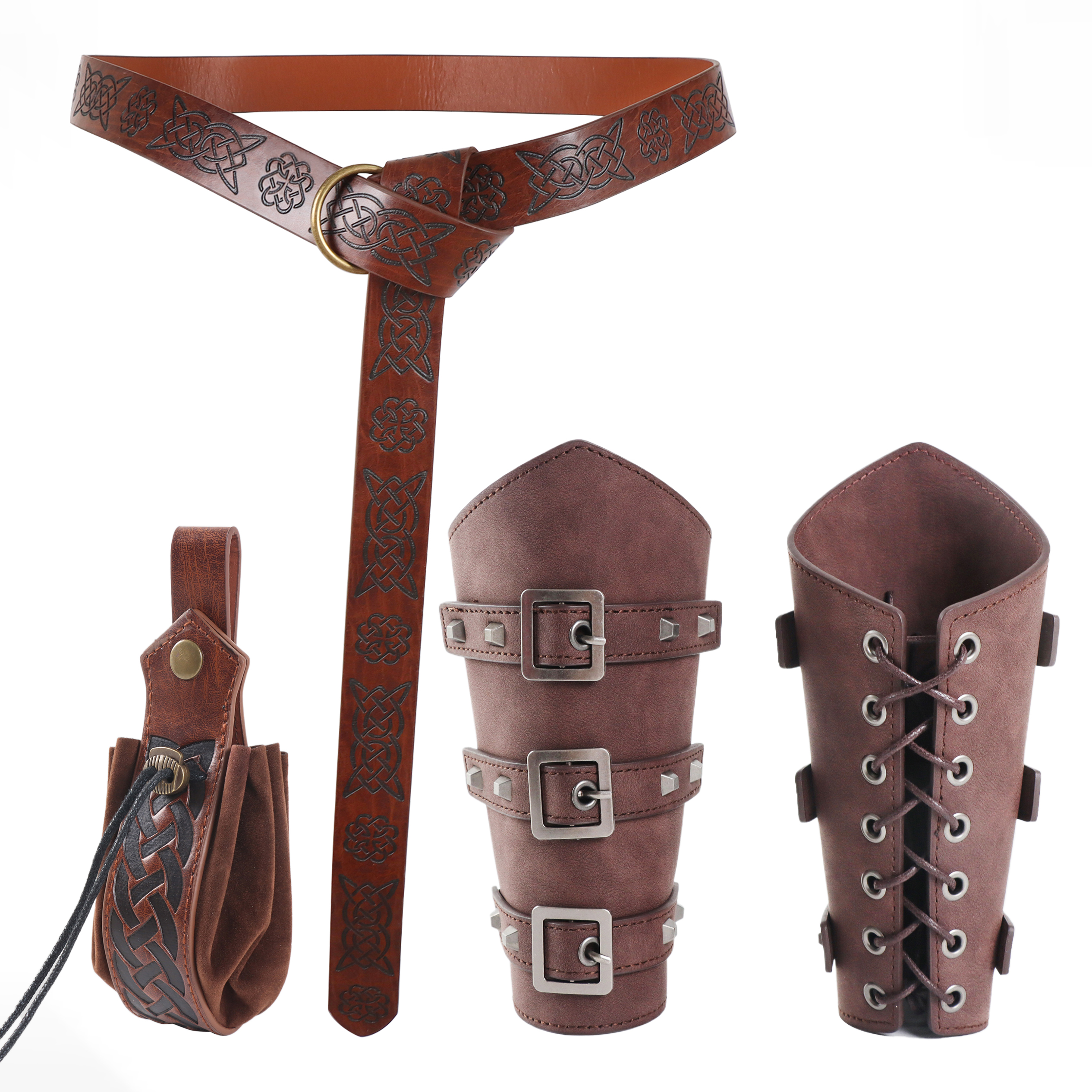 Armadura Medieval para hombre, calentadores de brazo para Cosplay con cordones, guantelete de caballero pirata vikingo, pulsera, brazalete, accesorios Steampunk, accesorio de Cosplay: Castaño