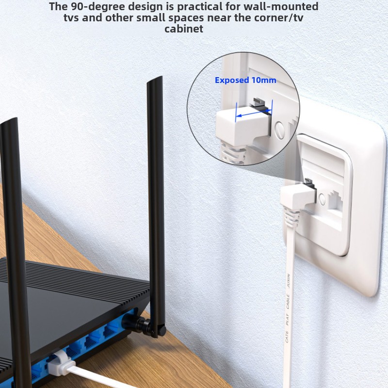 10 Gigabit Kot7 Płaski 90-stopniowy kabel Ethernet Kot6A GB TV router Linia szerokopasmowa Uniwersalny przewód sieciowy typu L w górę w dół RJ45