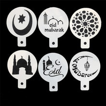 6 Stks/set Eid Mubarak Cupcake Cake Stencils Ramadan Decoratie Islamitische Koffie Stencils Gadgets Taart Bakken Tools
