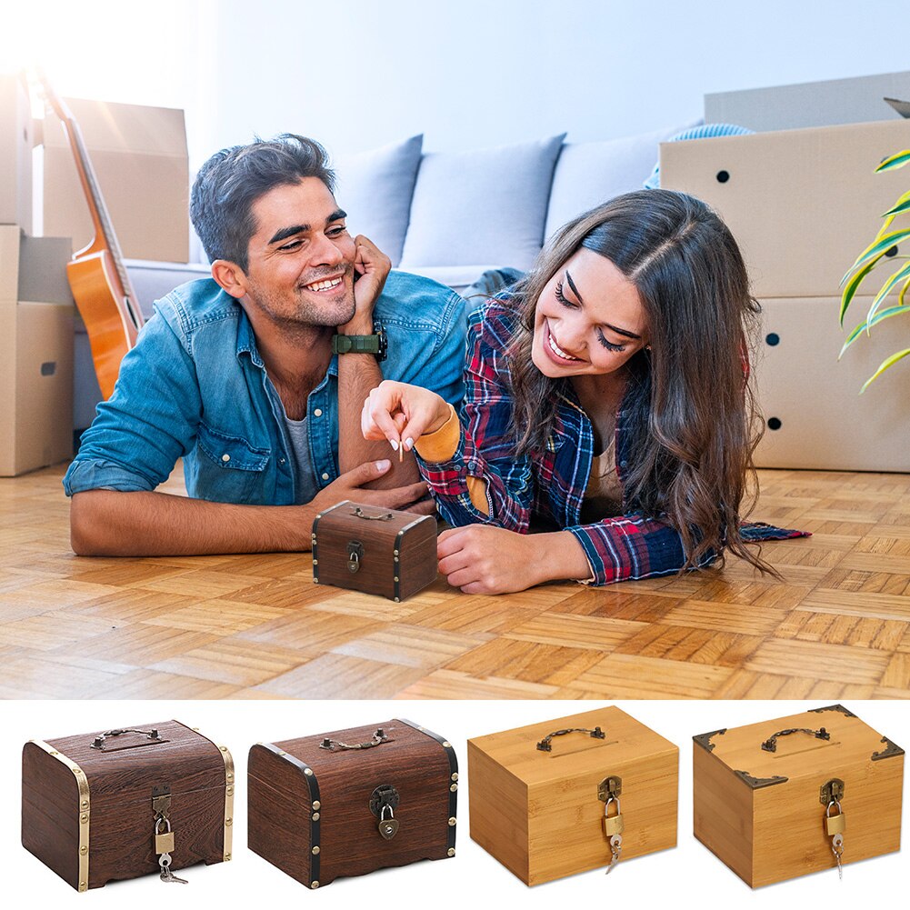 Cassa del tesoro in legno cassa del tesoro in legno Vintage ▾ cassa salvadanaio a prova di caduta con serratura