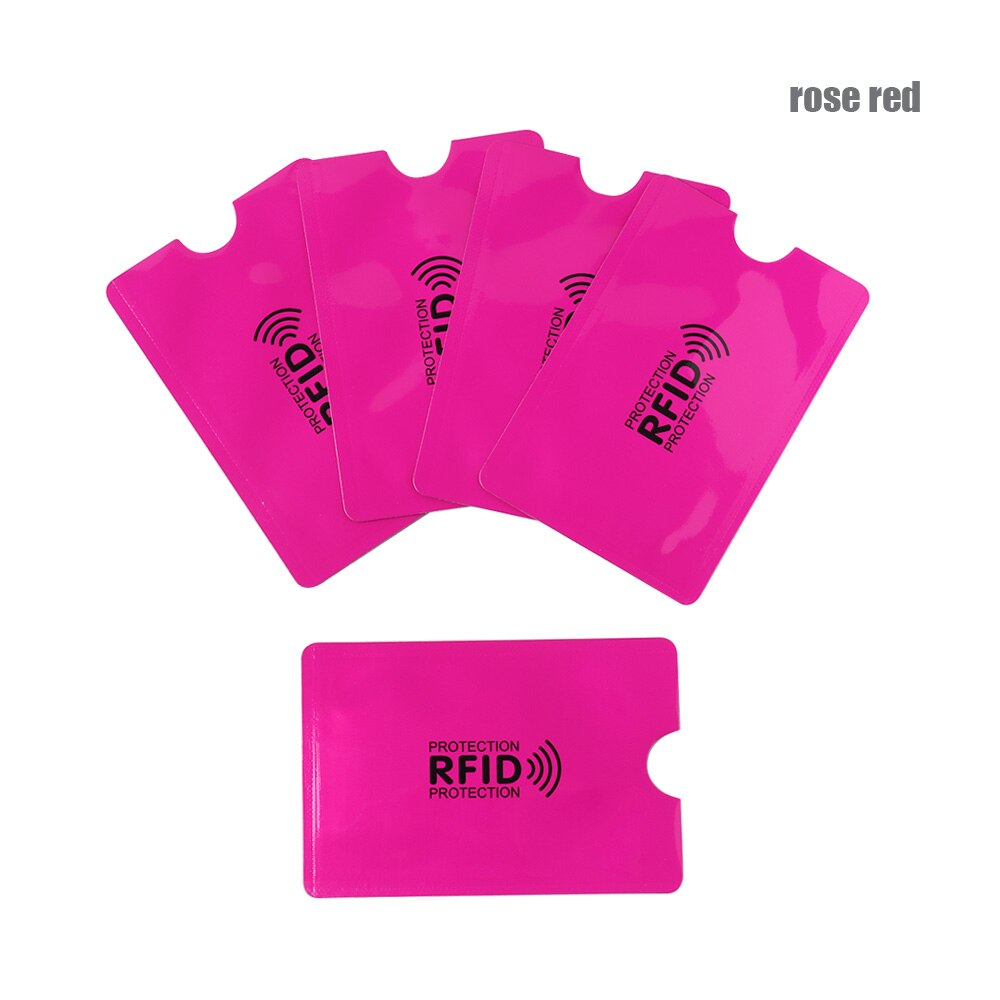 Lot de 5 protections de cartes bancaires anti-démagnétisation en aluminium, sac de protection rfid, brosse antivol nfc, porte-cartes d'identité, bureau: Rose rouge