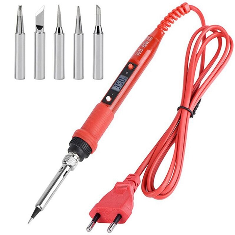 220V 80W LCD Soldering Iron Kit Adjustable Temperature Welding Tools: Dark Blue