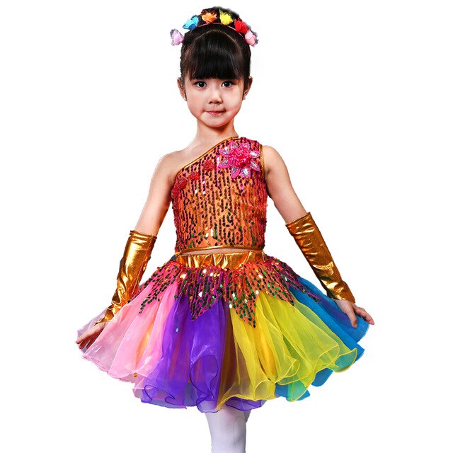 Girl Dance Dress For Girls Ballroom Costume Kids Dancing Dress Girl Dancewear Kid Modern Dance Girl Performance Dress Costume: 150cm