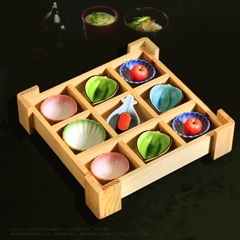 Multi Grid Snack Box Serving Tray Japanese Style Wooden Sushi Plate Candy Dessert Cuisine Storage Container