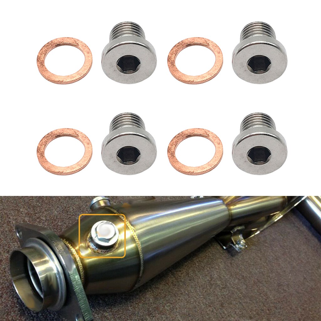 4 Set M12x1.25 Thread Silver 304 Stainless Steel O2 Oxygen Sensor Plug Bung Bolt