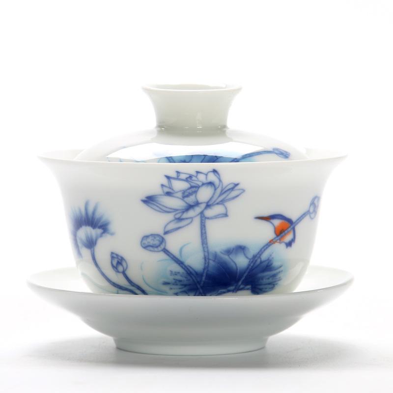 Chinese Traditional Gaiwan Teaware Set Ceramic Teapot Kettle Handpainted Gaiwan Set Porcelain Chinese Kung Fu Tea Set Tea Tureen: 5