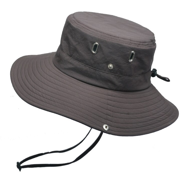 gorras hombre sombrero hombre Respirables de los hombres del verano sol sombrero gorro de pesca al exterior de protección de color sólido sombrero de pescador grandes aleros de viaje de Playa de las mujeres tapas: Dark Brown