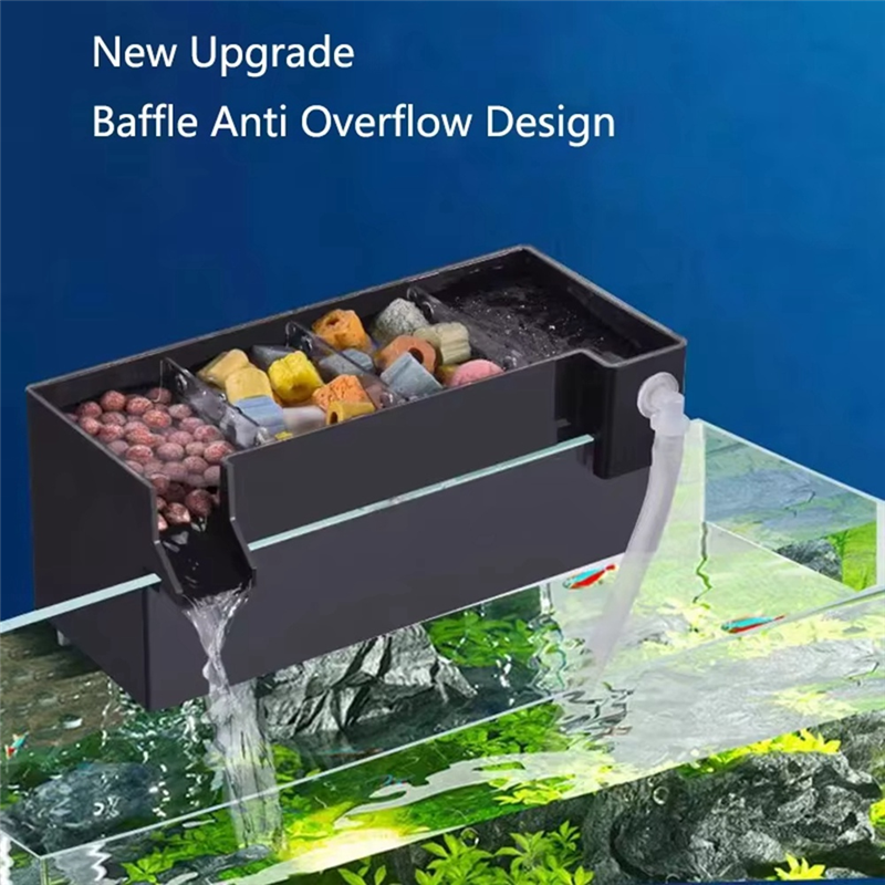 BSEVB-Black Fish Tank External Small Silent External Suspend Aquarium Drip Overflow Acrylic Filter Dry