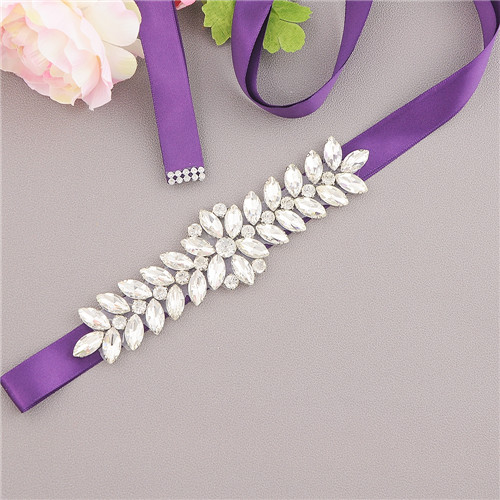 ZMS69 Luxe Bruiloft Riemen Bruids Kralen Riem Strass Sash Trouwjurk Bruid Accessoires Zilveren Diamant Bruidsmeisje Riemen: purple