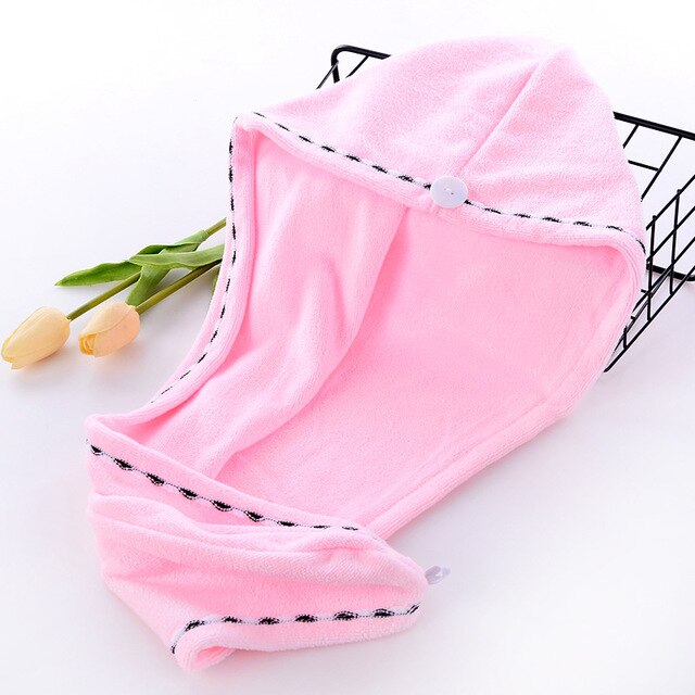 Serviette absorbante en microfibre pour cheveux secs, chapeau Turban épais pour envelopper la tête, outil de bain: Rose