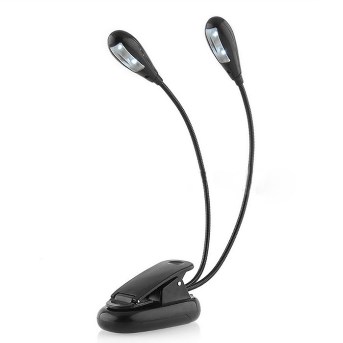 Dobbelpolet ledet leselys 4 lysdioder justerbar svanehals klips på ledet lampe til notestativ boklesing og piano laptop les d