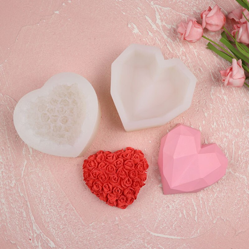 Diamond Heart & Rozen Hart Siliconen Mal Voor Fondant Taart Decor, Cupcakes, Sugarcraft, Cookies, kaarten En Klei Bakvormen Gereedschap