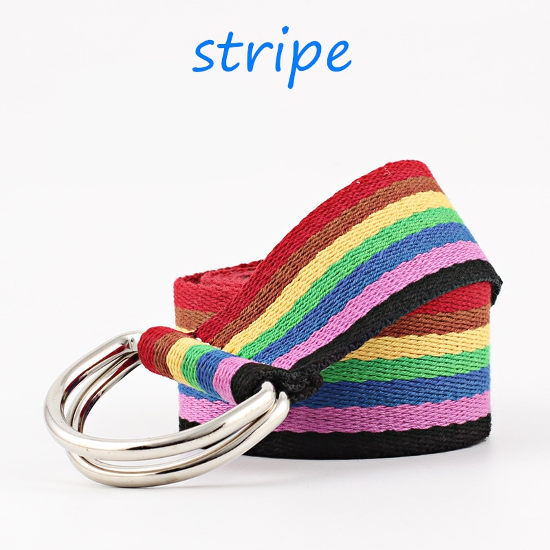 Frauen Neue Doppel Ring Leinwand Gürtel Streifen einfarbig Teenager Junge Mädchen Studenten Jeans Gürtel Lässig Band 125cm