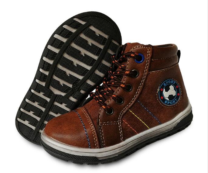 boys shoes casual leather sports shoes Martin boots size 22 to 27 wallvell: brown / 24