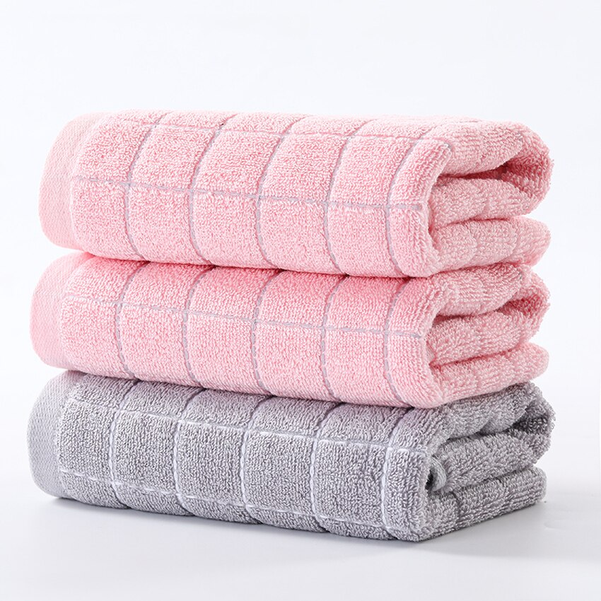 Juego de toallas faciales a cuadros para adultos y niños, 100% algodón, suave, pelo grueso, para manos, hogar, Hotel, Spa, toalla de cara, servilleta, 3 piezas: 2 pink-1 gray