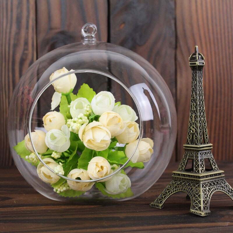 Vase boule de verre suspendu S55, , , Pot de plante de fleur, Terrarium, décor de maison et de bureau
