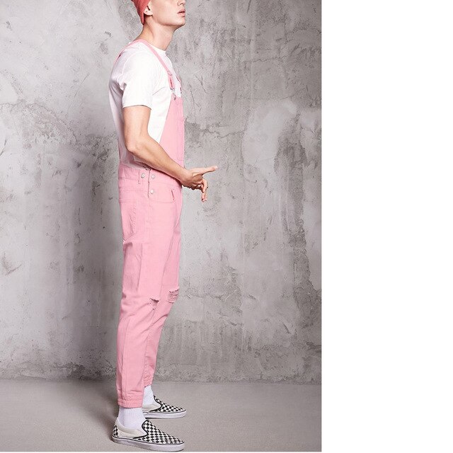 Combinaison en jean déchiré pour homme, pantalon rose décontracté en coton, nouvelle , salopette, taille XXXL, 2022