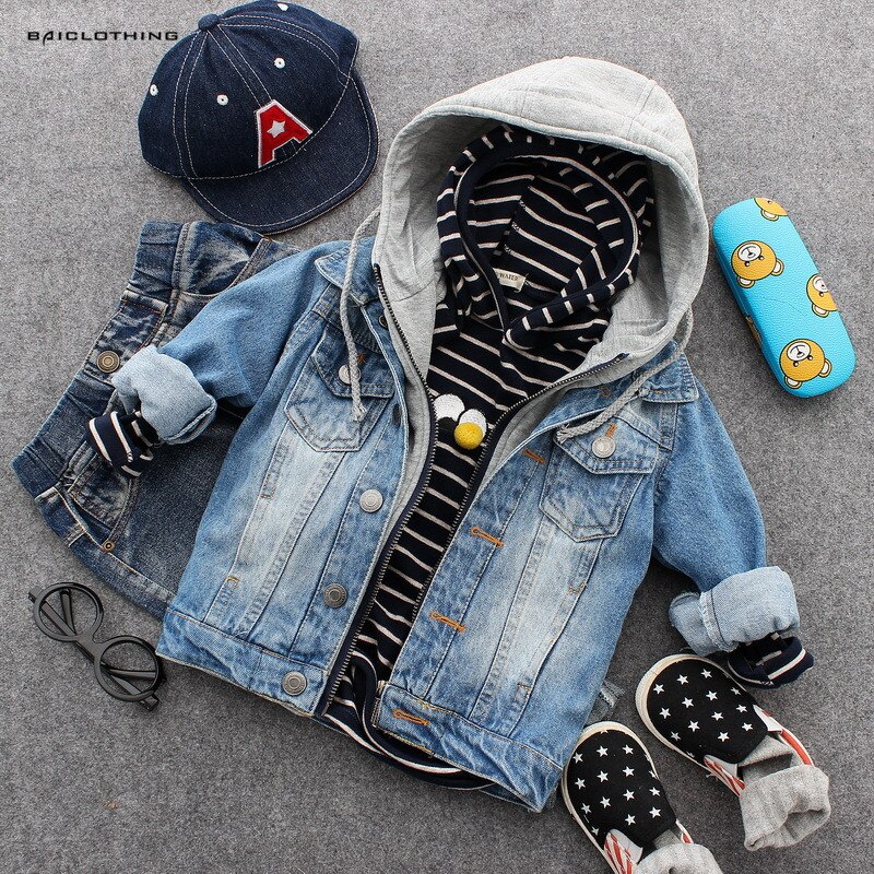 Stijl Herfst Jongens Cowboy Jeans Jas Kinderen Cool Classic Hooded Uitloper Jassen Kids Casual Kleding: 7T