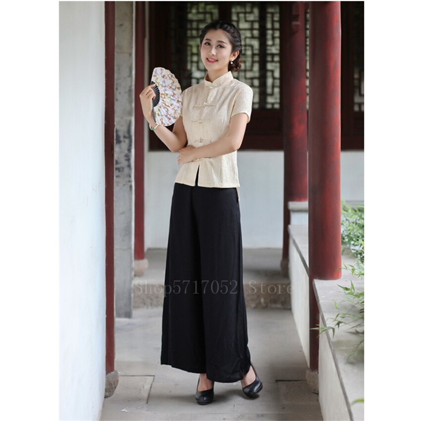 Chinese Qipao Top Traditional Clothing for Women Cheongsam Dress Vintage Print National Oriental Clothes Blouse Party