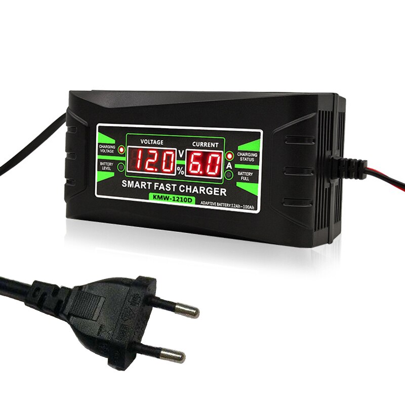 Full Automatic Car Battery Charger 90V To 260V To 12V 6A Intelligent Fast Power Charging Wet Dry Lead Acid Digital LCD: EU Plug