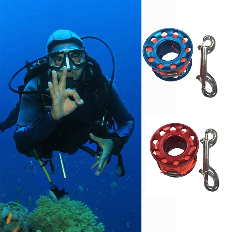Scuba Diving Spool Finger Reel Bolt with Brass Clip Aluminum Alloy Freediving Spool Dive Reel 30M Line