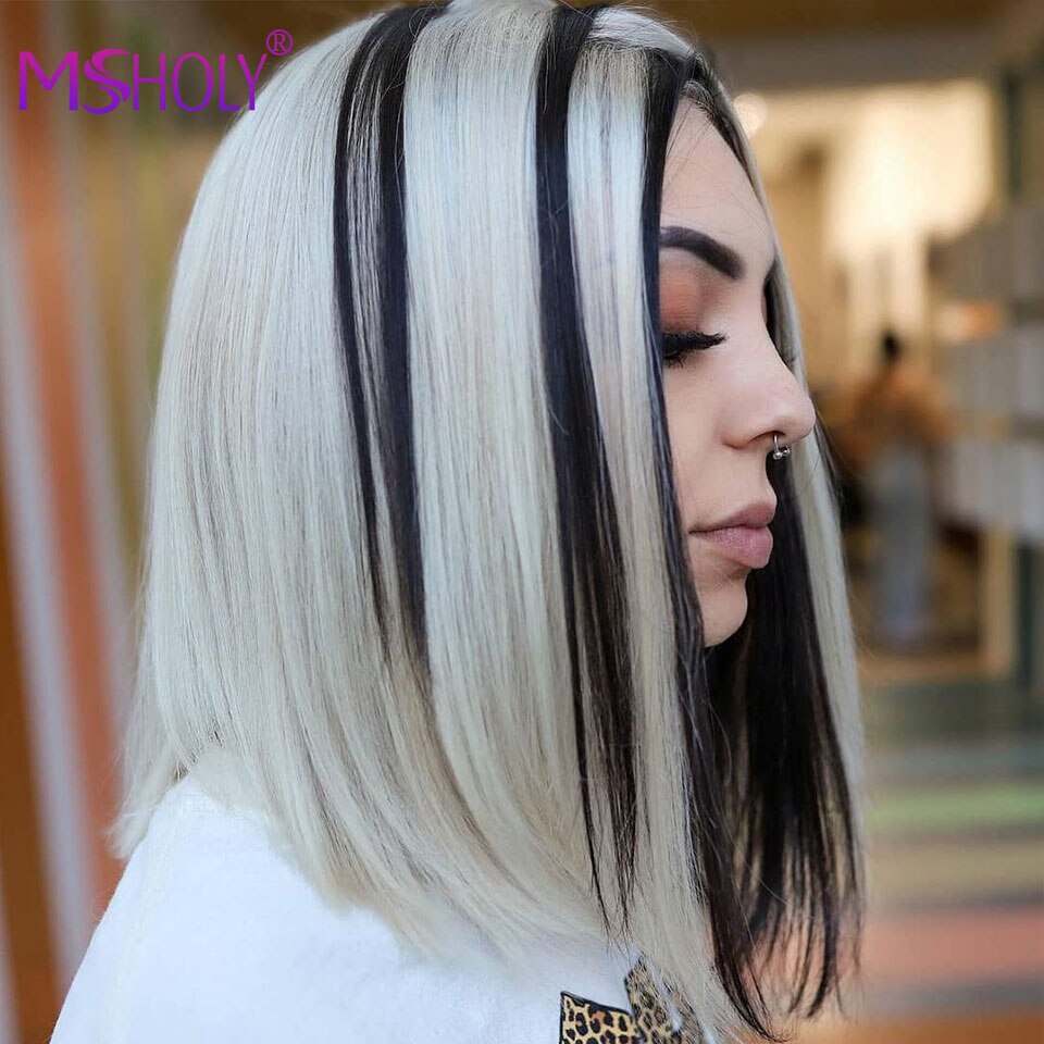 Black Bob Wigs For Women 12 Inch Short Straight Hair Wig Ombre Brown Natural High Temperature Synthetic Wigs Daily Party Msholy: highlight 1