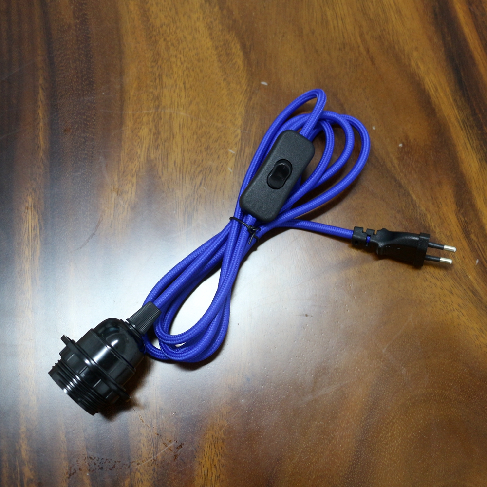Cordon d'alimentation prise ue 220V AC, câble recouvert de tissu avec interrupteur marche/arrêt, support de lampe en bakélite E27, cordons enfichables pour suspension à monter soi-même: violet