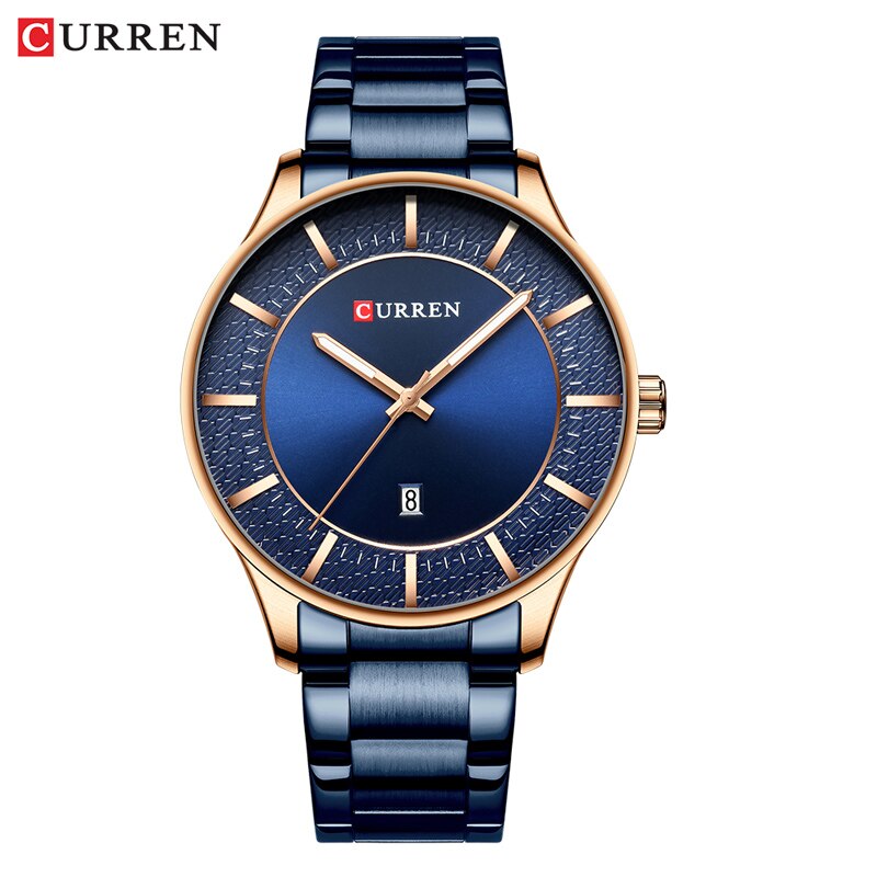 Luxe Gold Business Quartz Horloges Mannen Roestvrij Stalen Band Horloge Auto Datum Klok Mannelijke Klassieke Horloge: blue watch