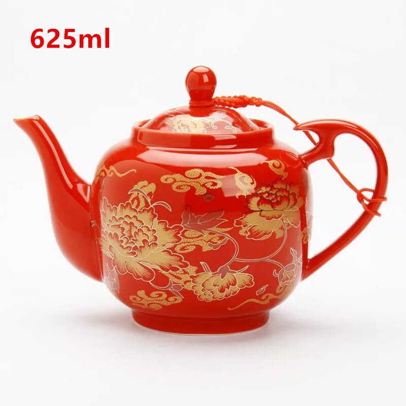 Kinesisk testel drage og føniks bryllup rød gaiwan keramisk testel terrin jingdezhen porcelæn te låg skål spisestel kopper: 625ml tekande pæon