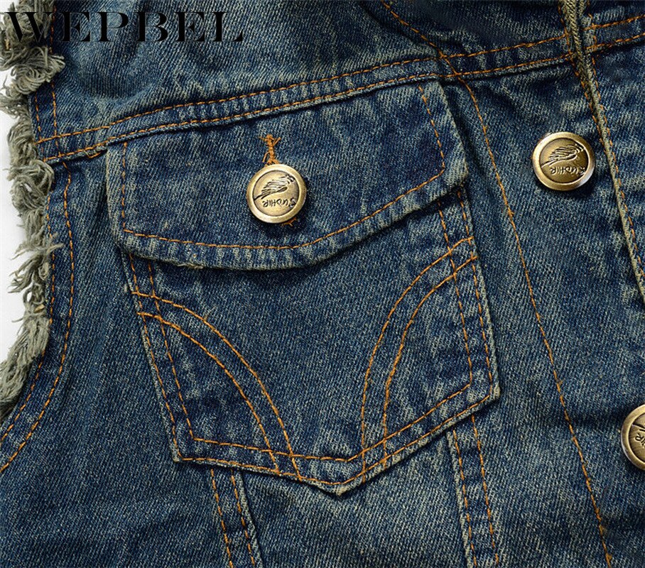 WEPBEL automne Vintage rétro Punk Cowboy hommes sans manches déchiré jean gilet Denim gilets noir Badge moto gilet