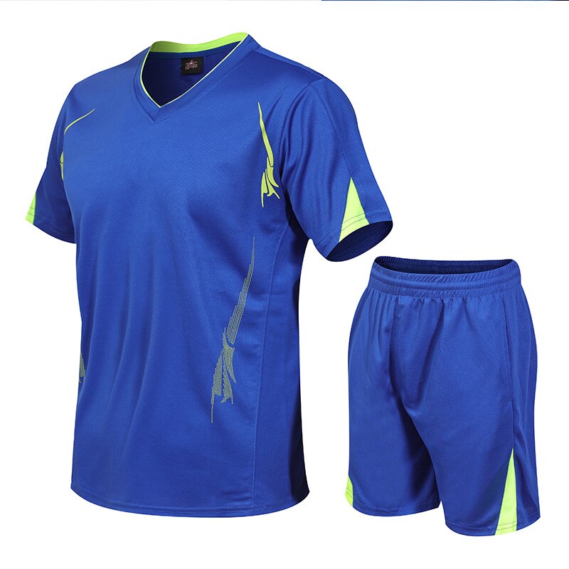 summer sports and fitness quick-drying two-piece football running training physical training suit men: Blue / XXL