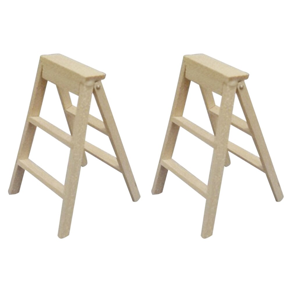 2 stk mini stiger mini hus miniatyr tre sammenleggbare stiger for barn som leker dukkehus