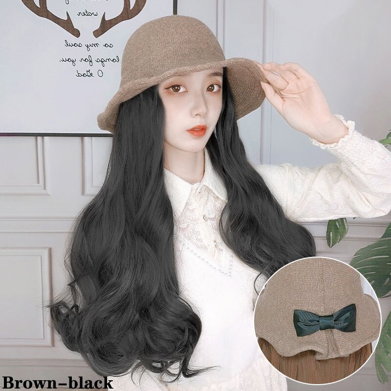 Czapka z peruką jeden kapelusz rybaka długi kędzior duża fala długie proste włosy naturalny czarny brązowy czarny głęboki brąz jasnobrązowy: zgniły zielony