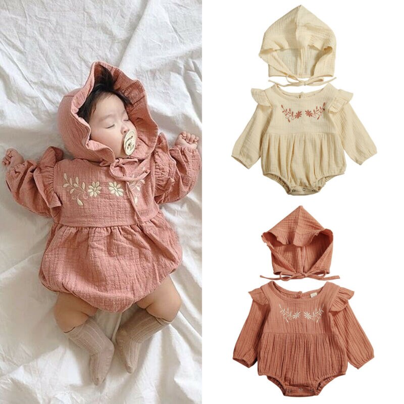 newborn baby girl ruffle long sleeve bodysuit with hat infant body bebe one piece