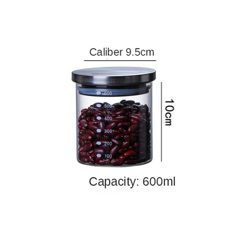 Verzegelde Roestvrijstalen Deksel Opslagtank 800Ml ~ 1200Ml Keuken Koffieboon Opslag Kan Glas Met Voedsel Container kruiden Tanks: A Style 600ML