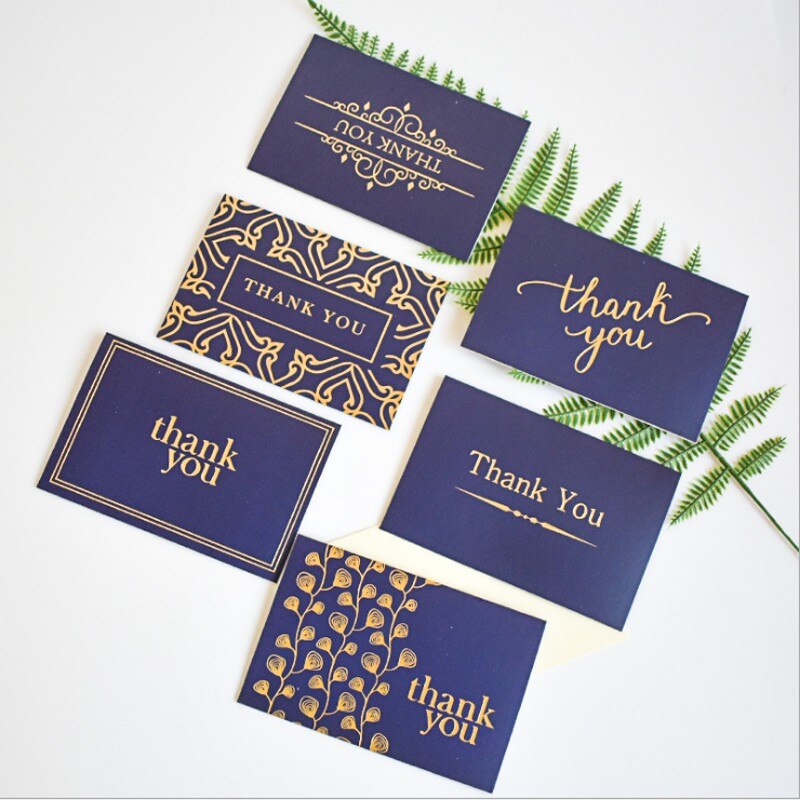 1pack Bronzing dark blue Thank You business card thank you half-fold card white envelope 15*10CM flower shop message