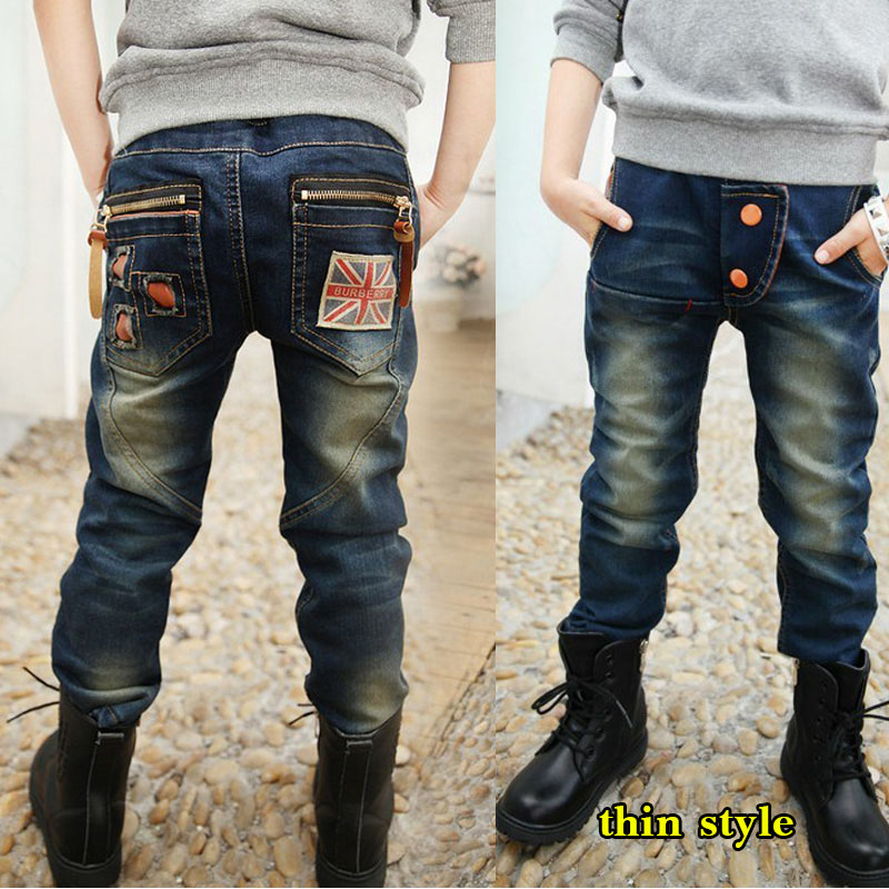 Spring Autumn Jeans For Boy Pants Kids Teenager Trousers Denim Warm Pants Children Korean Clothes: 825-blue-thin / 4T