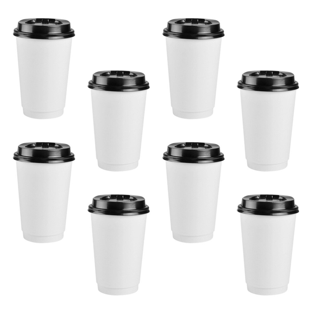 50 Stuks Wegwerp Koffie Kopjes Isolatie Takeaway Double-Layer Papier Cup Met Deksel (8Oz, 280Ml)