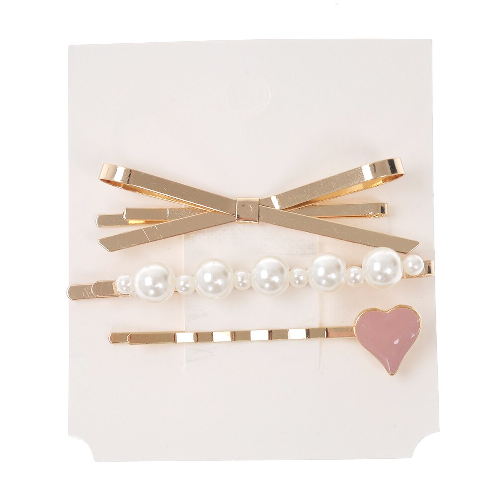 1 Set Vintage Pearl Metal Hair Clip Simple Love Heart Shape Barrettes Hairpin For Women Girls Hair Accessories