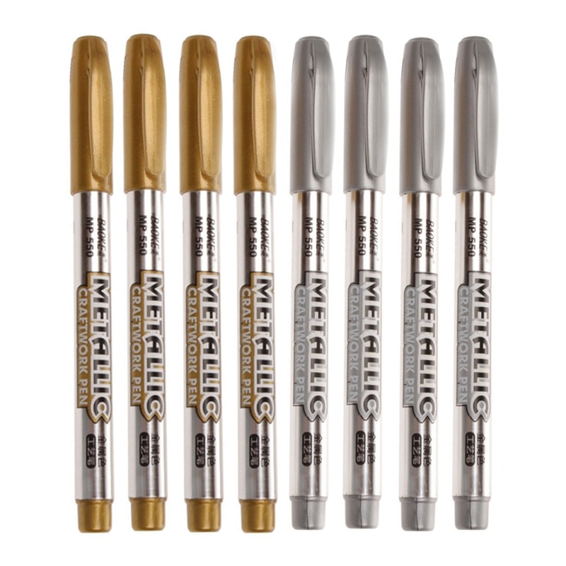 8 stk/sæt metal tuscher penne permanent maling diy metal tusch penne sharpie guld sølv farve håndværk pen kunst forsyninger