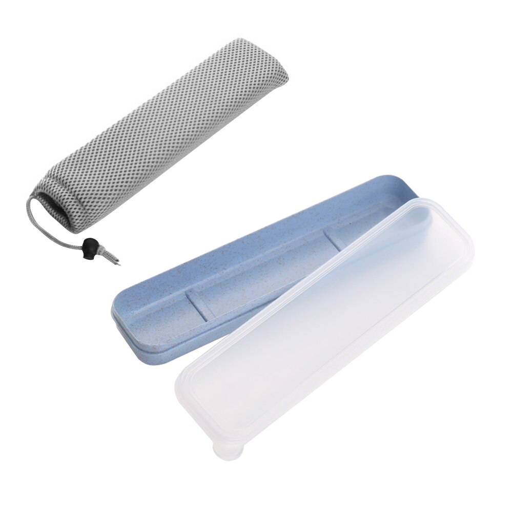 Herbruikbare Duurzaam Transparant Cover Met Opbergtas School Tarwestro Servies Box Set Thuis Slot Draagbare Bestek: Blauw