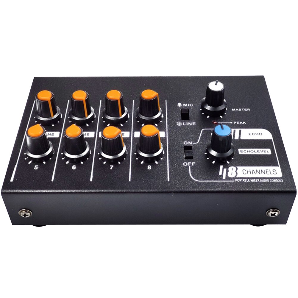 Stereo Metalen Thuis Mini Draagbare Professionele Party 8 Kanalen Zwart Mengen Console Mono Audio Mixer Schakelbare Dj Karaoke