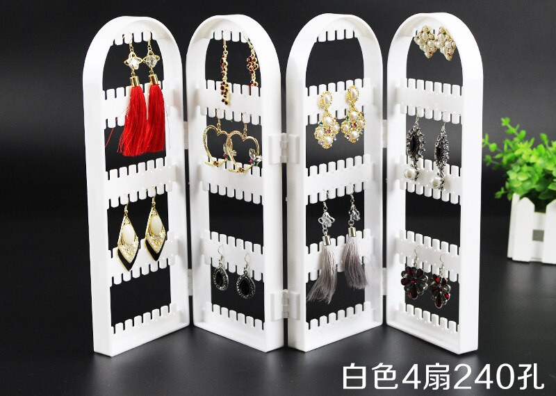 120/180/240/360holes Plastic Clear Earrings Studs Display Rack Folding Screen Earring Jewelry Display Stand Holder Storage Box: 4 white-240 holes